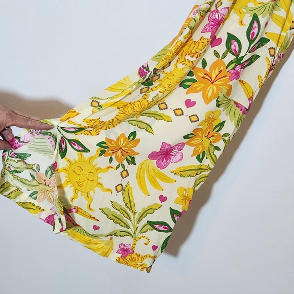 Rose + Olive Yellow Tropical Print Wide-Leg Pants NWT Size Medium - Picture 5 of 10